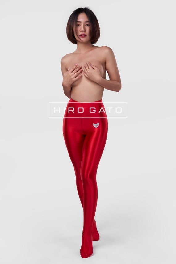 HIRO GATO Shiny Satin Spandex Legging Red Yoga Pants Yogapants