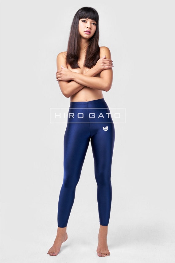 HIRO GATO Shiny Spandex Legging Yoga Pants Yogapants Navy Blue