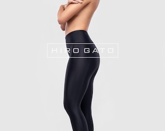 HIRO GATO Shiny Spandex Legging Yoga Pants Yogapants Black Rave Party  Pantyhose Tights 
