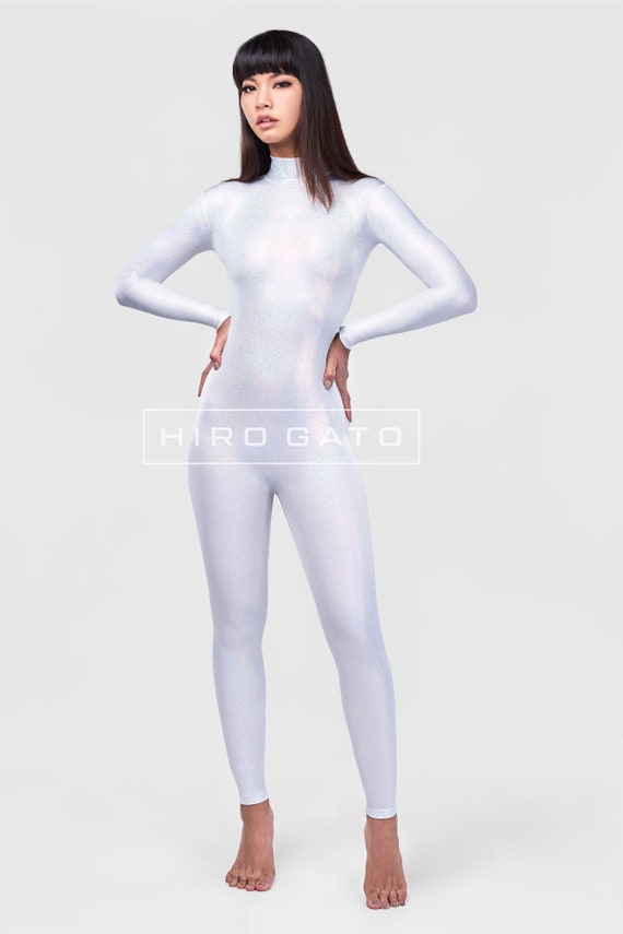 Buy HIRO GATO Mystique Sparkle Spandex Catsuit Bonbon White Burning Suit  Rave Party Zentai Bodysuit Online in India 