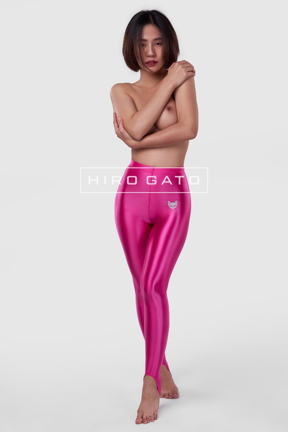HIRO GATO Shiny Satin Spandex Legging Hot Pink Yoga Pants Yogapants Rave  Party Pantyhose Tights 