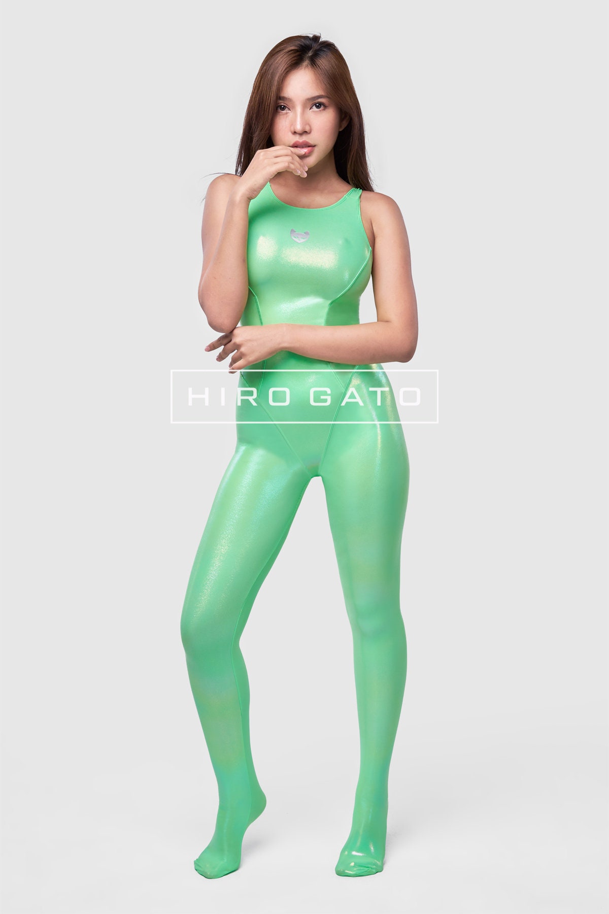 Shattered Glass Leggings Green Shiny Spandex - Hiro Gato