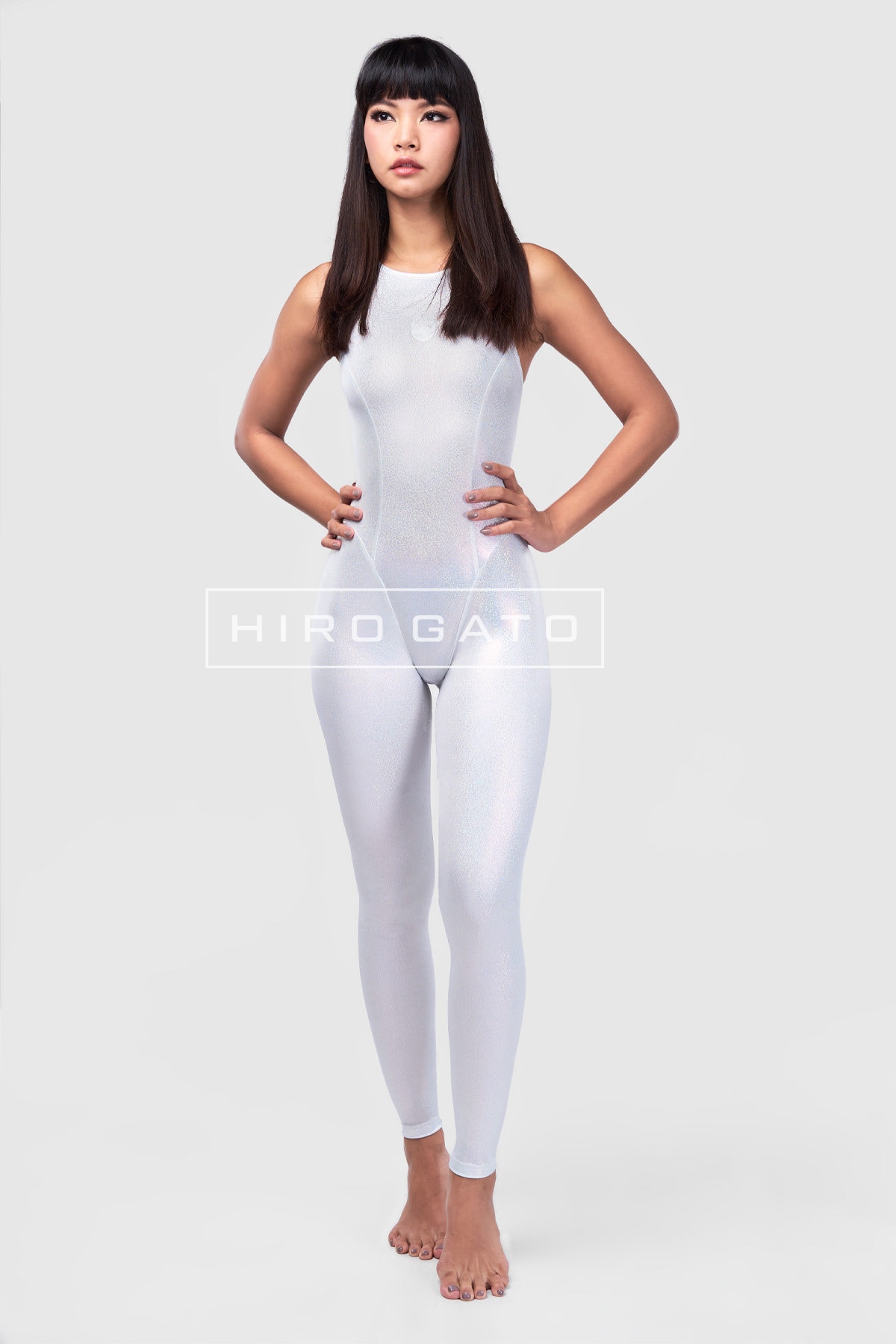 HIRO GATO Mystique Sparkle Spandex Unitard White Burning Suit Rave