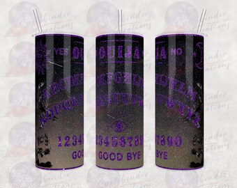 Ouija board purple glitter skinny tumbler design