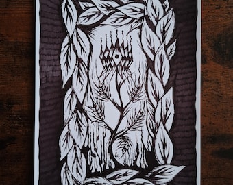 Power's Out (II) - Original dark botanical drawing, fountain pen on white archival paper - A4.