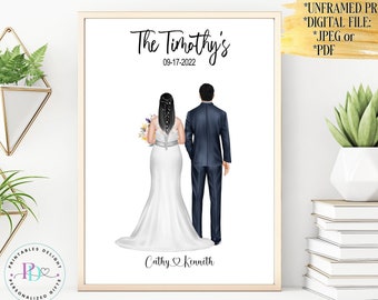 Custom Wedding Print of Bride and Groom Mr and Mrs Custom Portrait Wedding Gift for Newlyweds Printable Marriage Drawing Gift Just Married