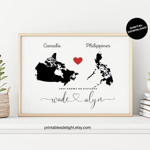 Carte de l'amour, cadeau de fiançailles et de mariage, carte du pays personnalisée en noir et blanc, cadeau relation longue distance, cadeau d'anniversaire