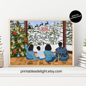 Portrait de famille de Noël, affiche de vacances personnalisée, TÉLÉCHARGEMENT NUMÉRIQUE, cadeau de Noël, dessin de famille personnalisé imprimable, art familial personnalisé