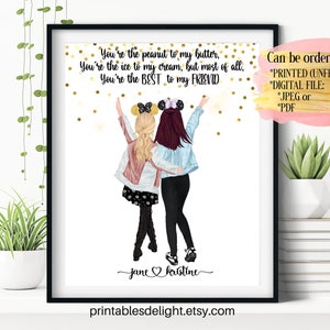 Personalized Poster Gift for Best Friend Printable Gift for Sister Custom Portrait Gift for Besties Friendship Wall Art for Work Friend Gift