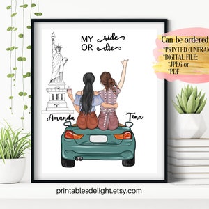 Best Friends Forever in New York City, Cadeau personnalisé pour Besties, My Ride or Die BFF Wall Art Prints, Custom Poster Gift for Family