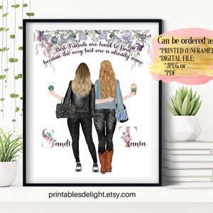 Best Friend Birthday Gift, Best Friends Print, Best Friend Portrait, Gift for Her, Cheer Up Gift, Handmade Wall Art, Sister Gift From Sister