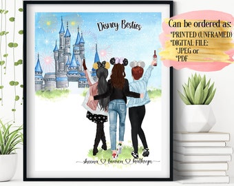 Personalized Best Friend Gift, Princess Castle Art,  Friendship Art Printable, Digital Art, Custom Art, Birthday Gift, Fairytale lover bff