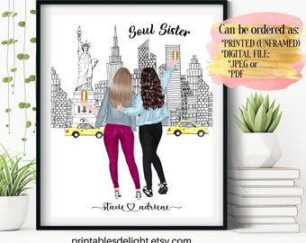 Travel Buddies New York Printable, Best Friends in New York, Personalized Besties Gift,  Sister Present, Travel BFF Print, BFF Gifts