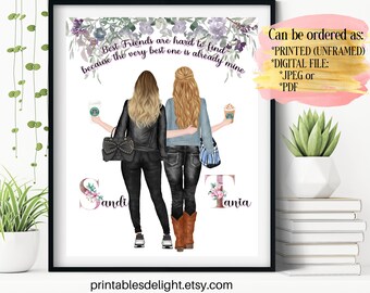 Best Friend Birthday Gift, Best Friends Print, Best Friend Portrait, Gift for Her, Cheer Up Gift, Handmade Wall Art, Sister Gift From Sister