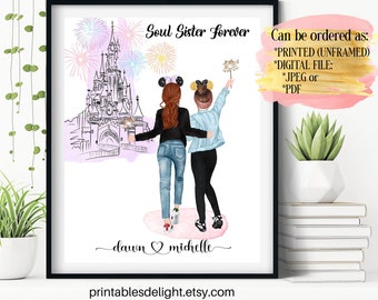Customized  Castle Art for Best Friend, Besties Birthday Gift, Sister Gift, Friendship Print, Personalized Sister Art Print, Her Gift