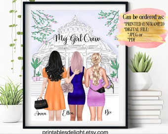 Personalized Besties Gift, Birthday Gift for Best Friend, Sister's Custom Gift, Gift for Her, Fashion BFF Poster Print, Best Friends Picture