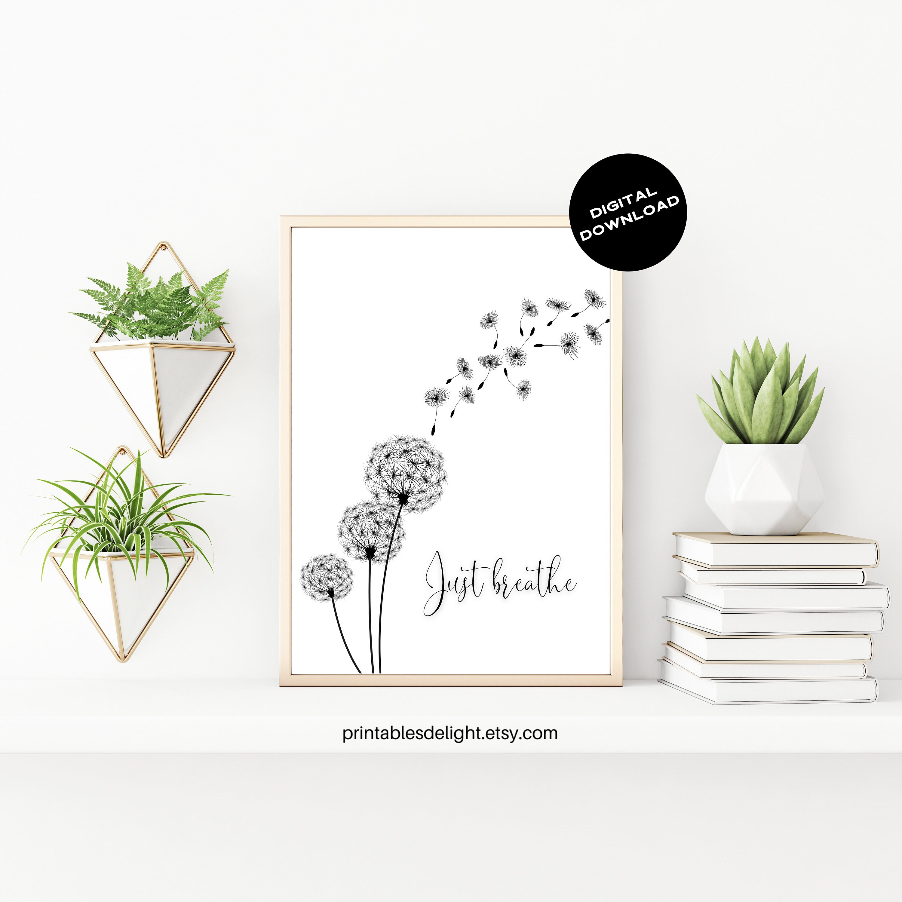Dandelion Wall Art Just Breathe Dandelion Printable Black Etsy UK