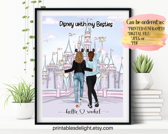 Personalized Best Friend Portrait, Custom Castle Lovers Gift, Besties Birthday Gift, Girls and Castle Prints, Sister’s Gift
