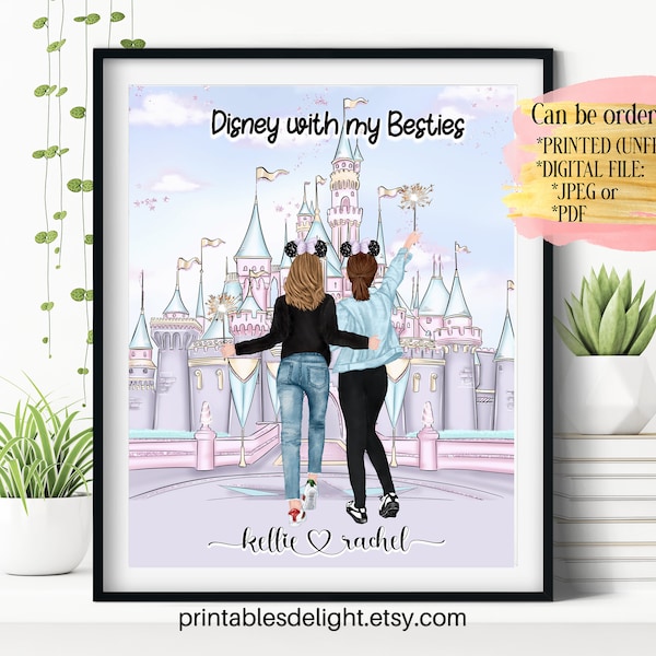 Personalized Best Friend Portrait, Custom Castle Lovers Gift, Besties Birthday Gift, Girls and Castle Prints, Sister’s Gift