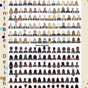 May include: A chart of 105 different hairstyles for women. The hairstyles are divided into two categories: blonde and brown. Each hairstyle is illustrated with a woman's head and shoulders, facing away from the viewer. The hairstyles are numbered and labeled with the letters BL for blonde and BR for brown.