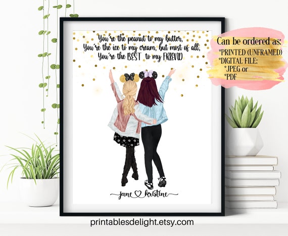 Personalized Poster Gift for Best Friend Printable Gift for Sister Custom Portrait Gift for Besties Friendship Wall Art for Work Friend Gift
