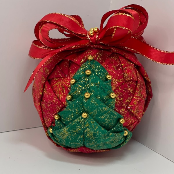 Handmade Ornament, Quilted,  No Sew Ball Ornament, Keepsake, Collectors Ornament, Holiday Ornament  Item details