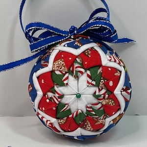 Handmade Ornament, Quilted,  No Sew Ball Ornament, Keepsake, Collectors Ornament, Holiday Ornament  Item details
