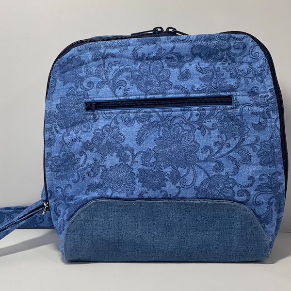 Tonal Blue Sunflowers Handbag, Adjustable Strap Shoulder Purse, Top Double Pull Zipper Opens Top to Bottom, Lightweight, Organization Bag