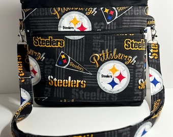 MTO Steelers Crossbody Bag, Adjustable Shoulder Straps, Top Zipper and Zipper Pockets Purse.