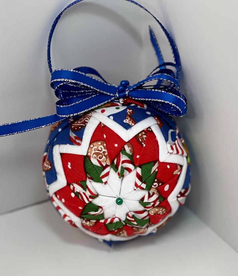 Handmade Ornament, Quilted, No Sew Ball Ornament, Keepsake, Collectors