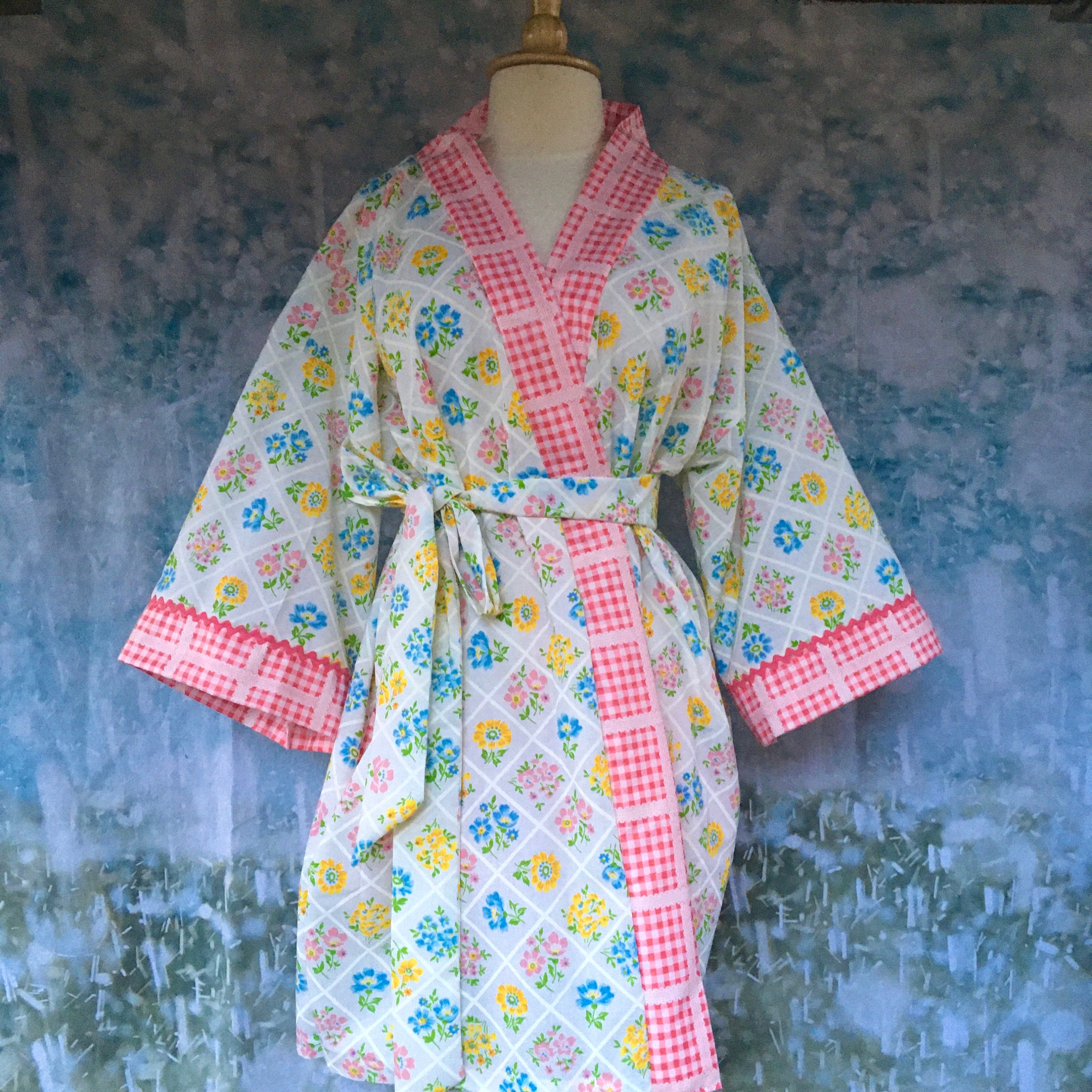 Vintage Sheet Robe Kimono Style Robe Handmade Robe Upcycled Fashion