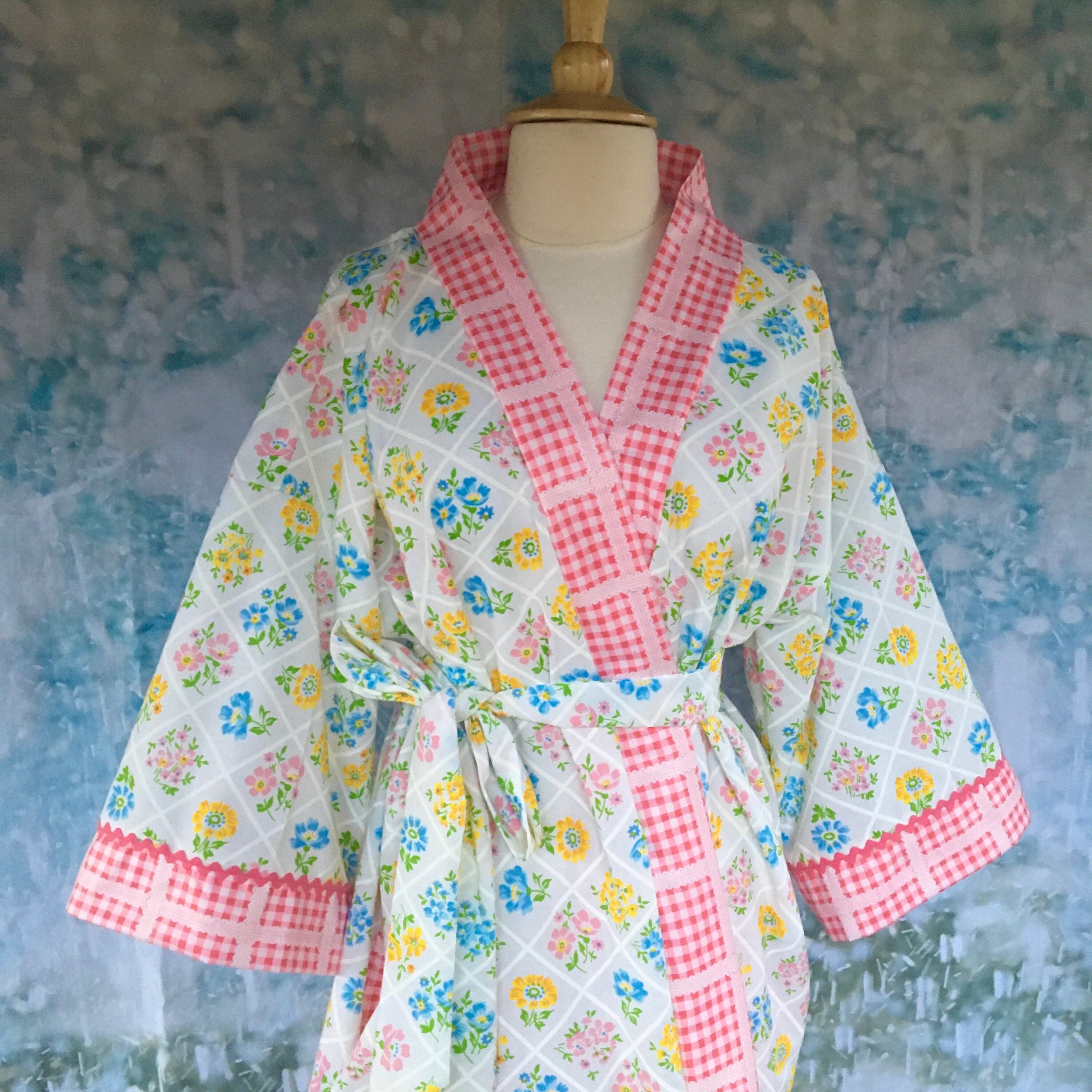 Vintage Sheet Robe Kimono Style Robe Handmade Robe Upcycled Fashion ...