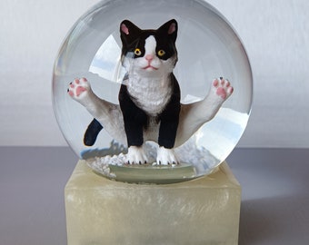 Snow globe &quot;Cat acrobat&quot;, funny glass globe from Ukraine