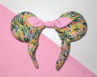 Mickey Ears, Rifle Paper Co Disney Ears, floral Minnie Ears Headband, bowband, pink, bramble