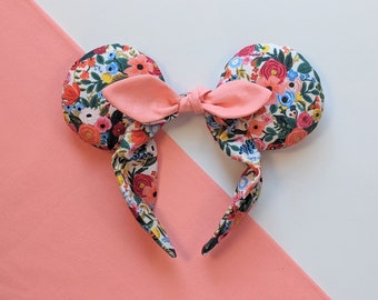 Mickey Ears, Rifle Paper Co Disney Ears, Minnie Ears Headband, bowband, pink, Wildwood, garden party