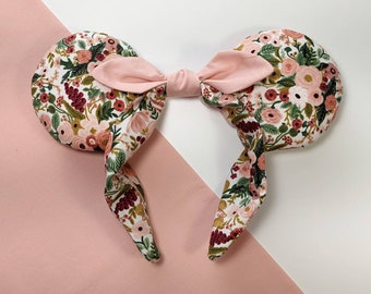 Pink Minnie ears, flower Mickey ears, Rifle Paper Co Disney Ears, Minnie Ears Headband, bowband, garden party