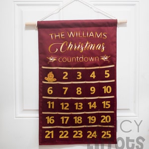 Fabric Advent Calendar for kids, Christmas Calendar with pockets, family personalized Christmas Countdown Calendar, Holiday Christmas Decor