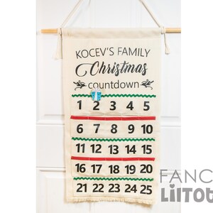 Fabric Advent Calendar with pockets, Christmas Calendar, Christmas Countdown, Kids Christmas Calendar, Holiday Personalized Christmas Decor