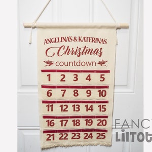Fabric Advent Calendar with pockets, Christmas Calendar, Christmas Countdown, Kids Christmas Calendar, Holiday Personalized Christmas Decor