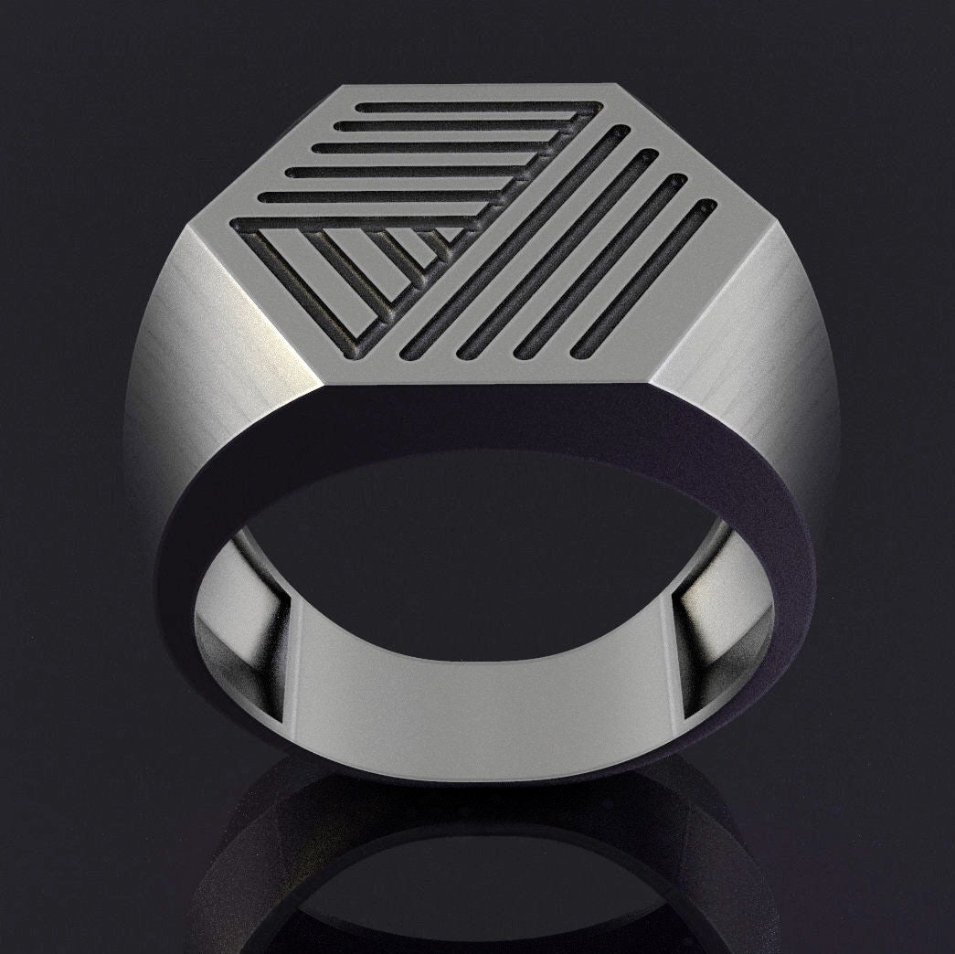 Linear Geometric Design Ring Minimalist Ring Sterling Silver Etsy