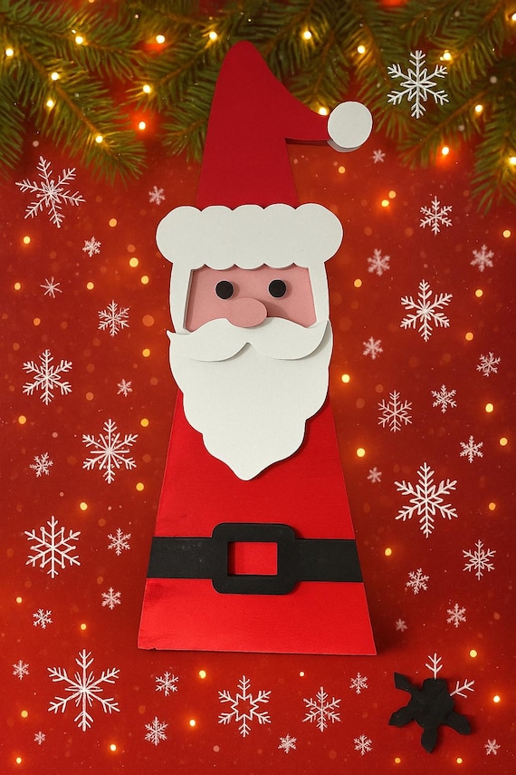 Handcrafted Wooden Santa,  240 mm Layered Plywood Christmas Decoration,  Scroll Saw Cut and Acrylic Painted Holiday Ornament