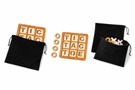 Wooden Tic Tac Toe Board Game – Handmade Two Tone Birch Travel Game, Gift for Kids & Adults