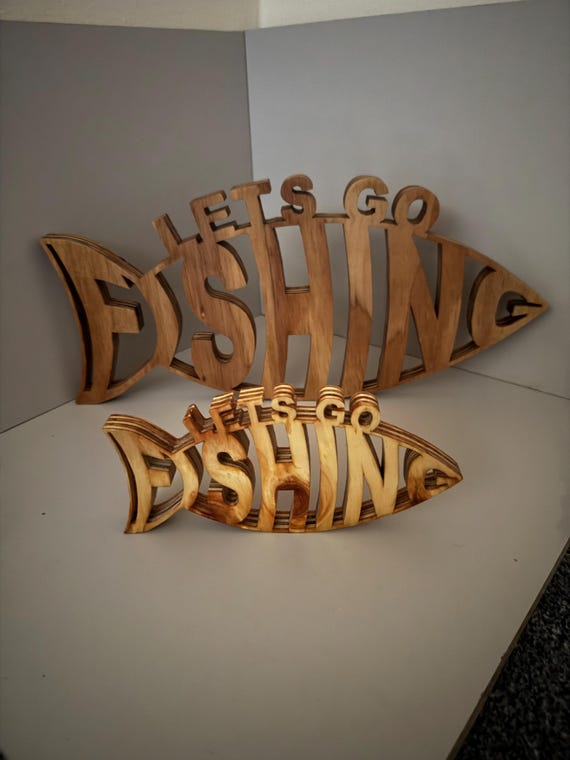 Fishing Wall Decor – Let’s Go Fishing Wooden Sign for Cabin, Lodge, or Coastal Home