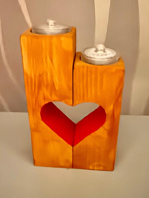 Split Heart Wooden Tealight Holder – Couples Candle Set – Romantic Anniversary Gift – Handmade Wood Decor