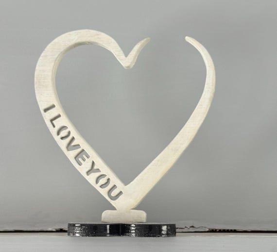 Handmade Wooden Open Heart Ornament “I Love You” – Freestanding Love Sculpture – Romantic Gift for Valentine’s Day, Anniversary or Wedding