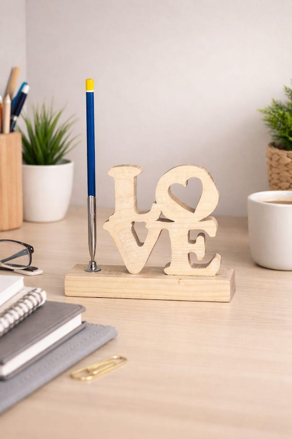 Lovely, LOVE-ly Wooden Pen Holder – Personalised Desk Gift