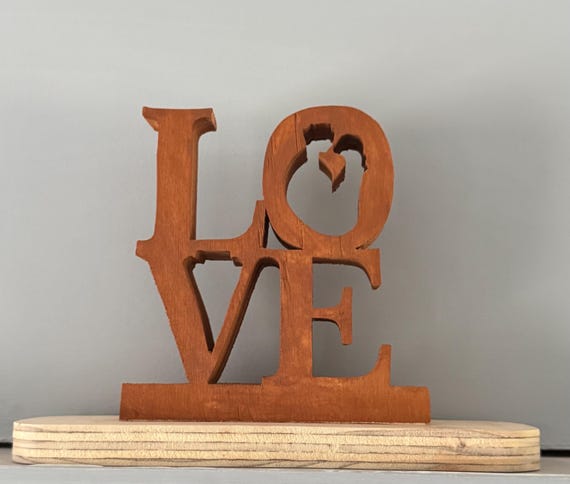 Handcrafted Wooden LOVE Sign – Couple Silhouette Decor – Romantic Gift – Rustic Wood Shelf Ornament