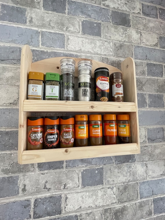 Free standing or Wall mounted Wooden spice rack made from reclaimed timber