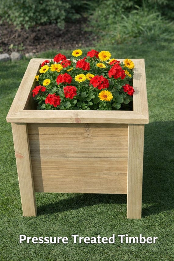 Handmade Wooden Raised Planter  Pressure Treated Timber Garden Planter Square