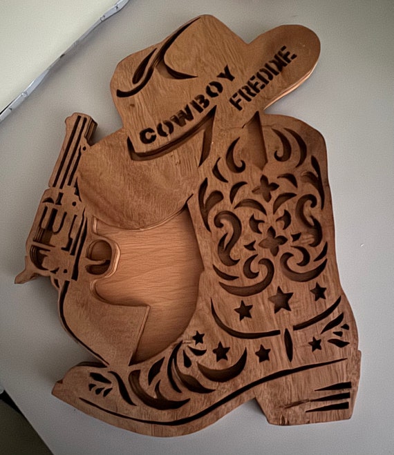 Wall Art Gifted for Him Personalised Cowboy Regalia, Pistol, Hat and Boot